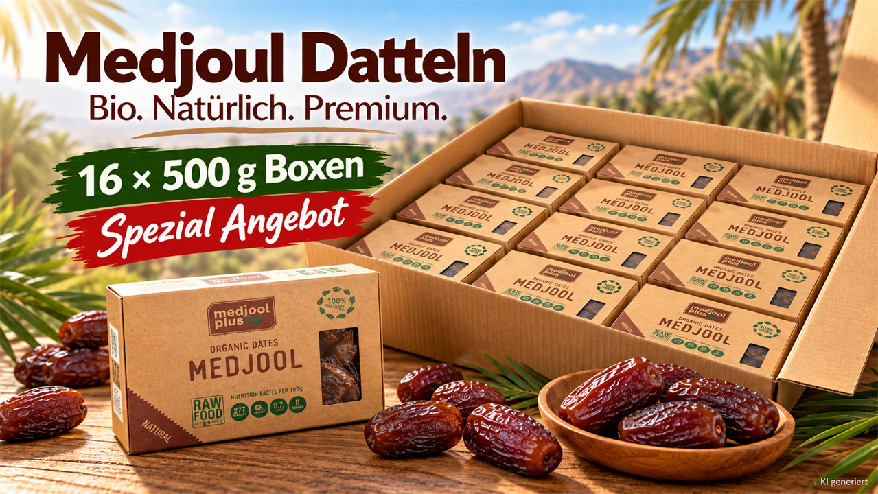 Angebot: 16*500g. Box BIO-Medjoul- Datteln, 8kg Bio Medjoul Datteln