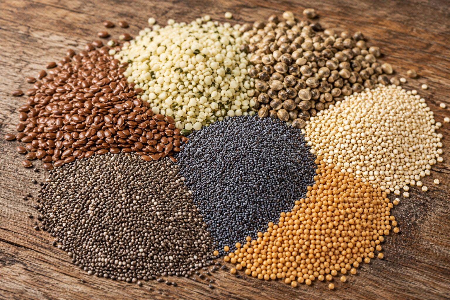 Regionale Naturprodukte von der Schwäbischen Alb mit Leinsamen, Hanfsamen, Chiasamen, Quinoa, Mohn und Senfsamen