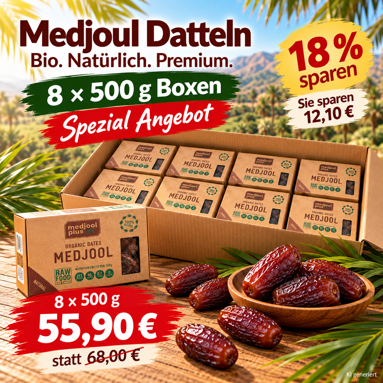Angebot: 8*500g. Box BIO-Medjoul- Datteln, 4kg Bio Medjoul Datteln