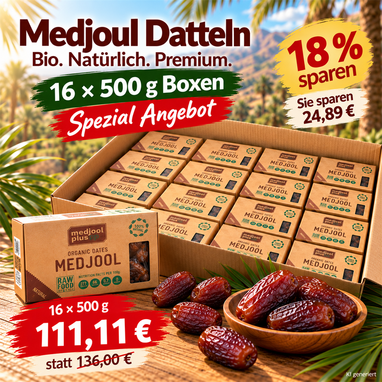 Angebot: 16*500g. Box BIO-Medjoul- Datteln, 8kg Bio Medjoul Datteln