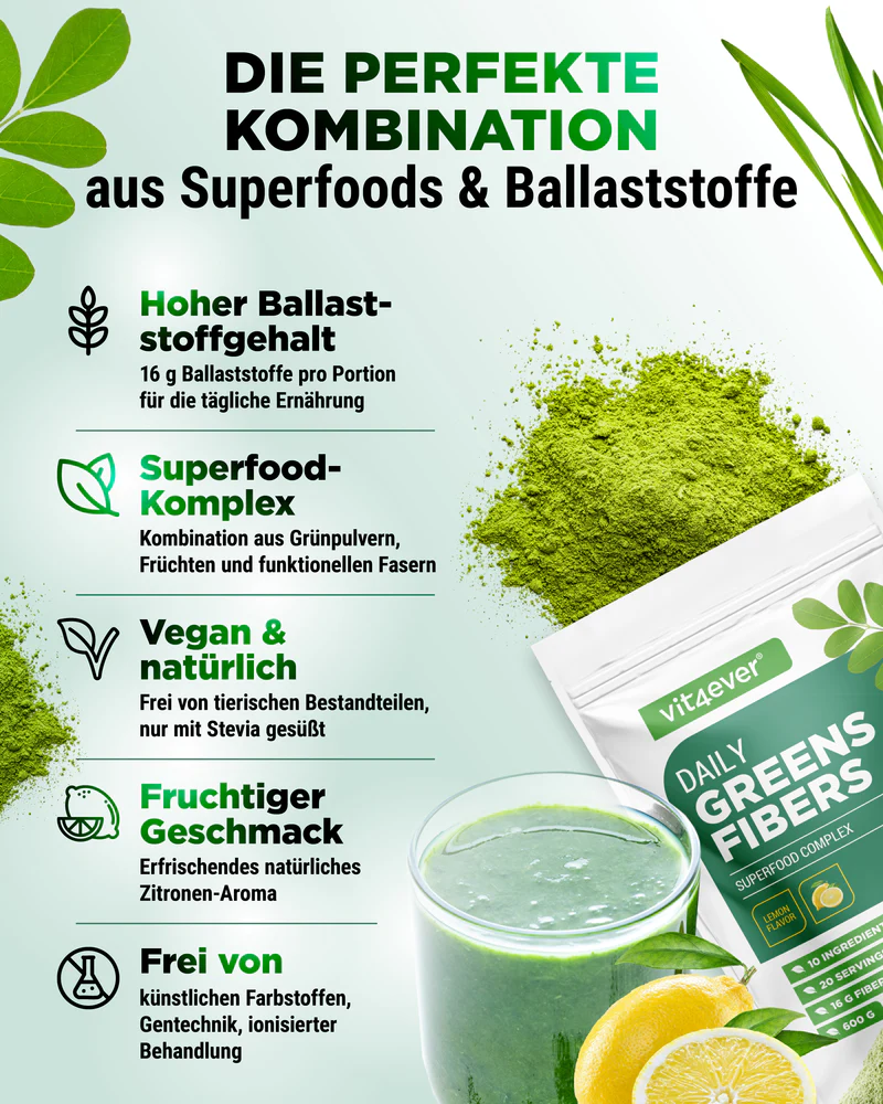 Daily Greens & Fibers - Zitrone, 600g., Vit4ever