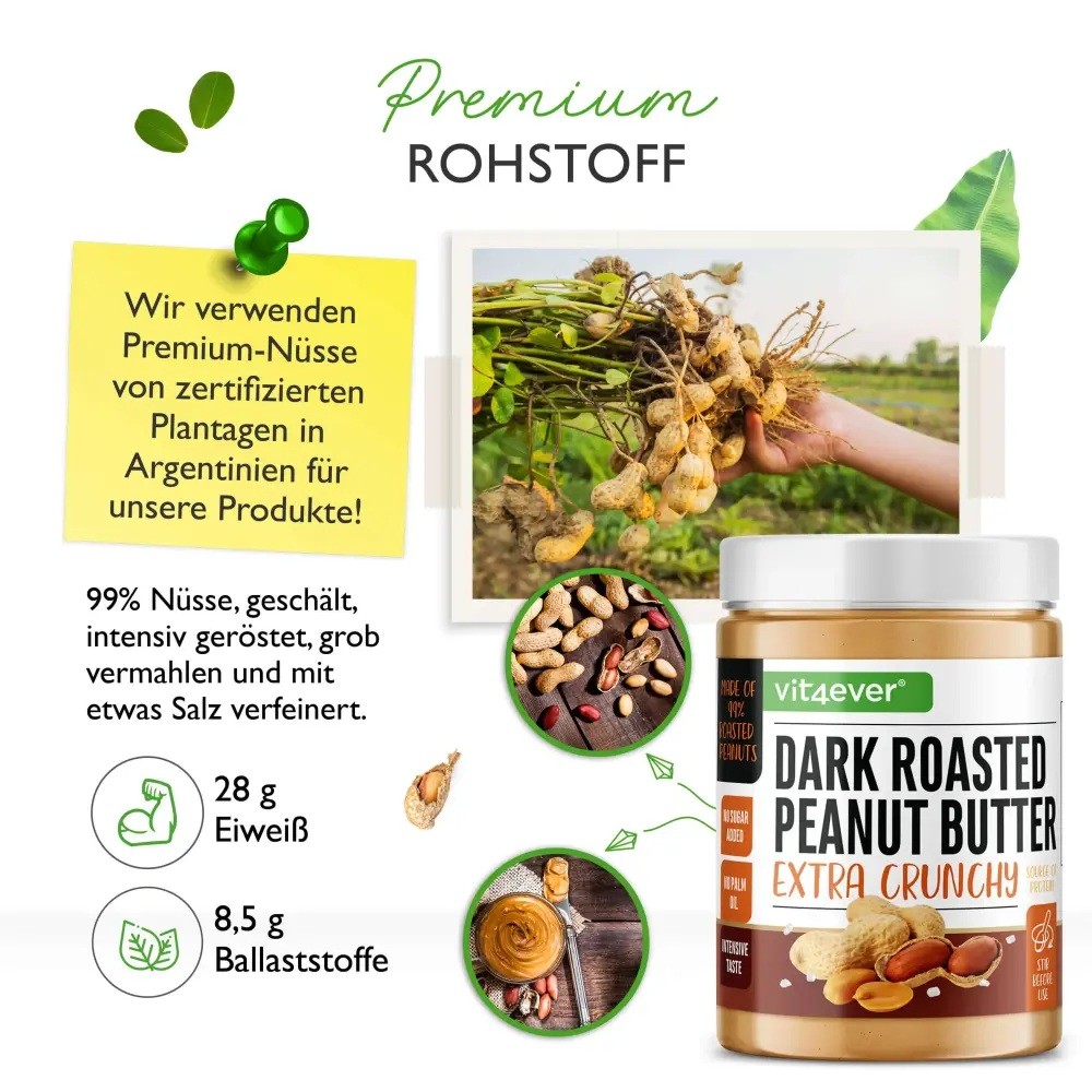 100% Erdnussbutter dark roasted Crunchy 1000g.