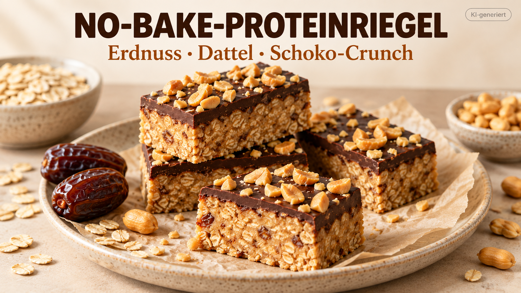 No-Bake-Proteinriegel mit Medjoul-Datteln, Erdnuss und Schoko-Crunch
